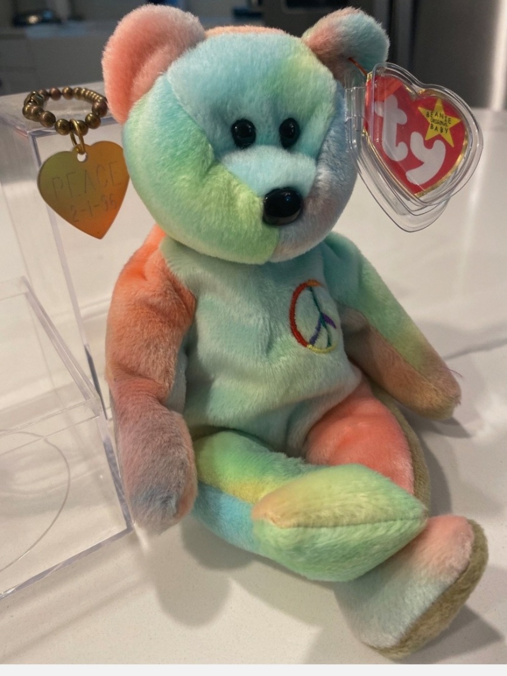 Ty Peace Bear Plush - Pastel Rainbow Tie-Dye